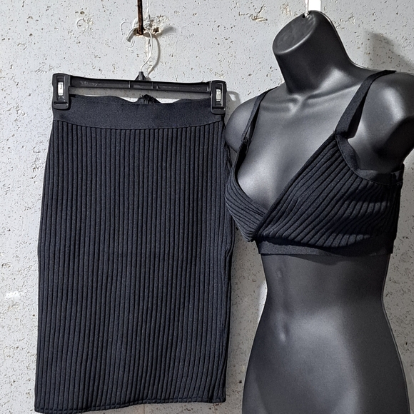 #097 Swank A Posh Cropped Bandage Ribbed Skirt Set - Picture 3 of 11